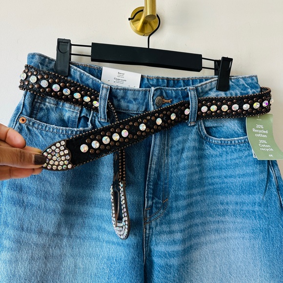 Heavy Bling & Studded Genuine Leather Snake Skin Belt Size M/L - Picture 9 of 13